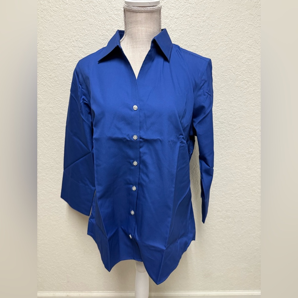 NWOT Lands' End Cobalt Blue Button Down Shirt Size 14 Womens